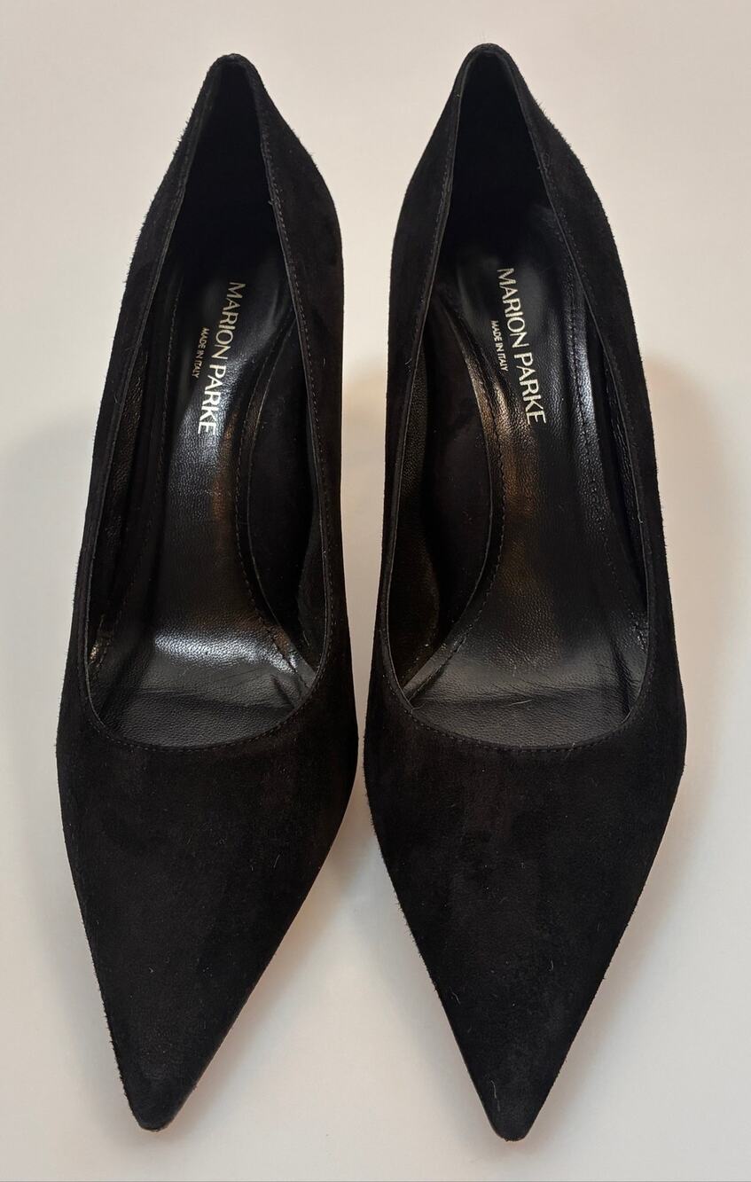 Marion Parke Black Suede 85 Classic Pointed Toe Pumps Heels Sz 40 US 10